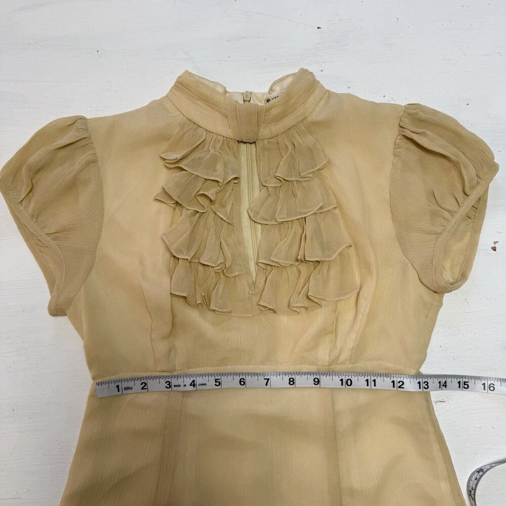 Nanette Lepore VTG Blouse 0 100% Silk Crinkle Cream Victorian Ruffle Fitted Zip - Picture 14 of 16